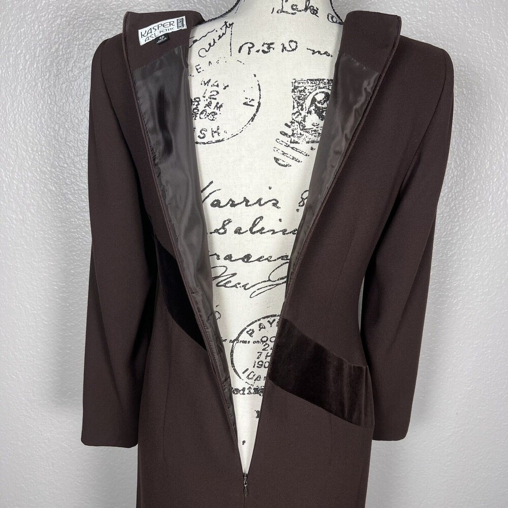 Vintage Kasper ASL Sz 4P Long Sleeve Sheath Midi Dress Brown Velvet Stripes - Picture 6 of 13
